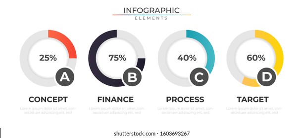 Infographic with 4 diagram chart element. Modern process template for company or corporate business project and presentation. Trendy Eps10 design