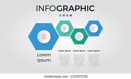 infographic with 4 hexagons can be used for timeline, list, business presentation template