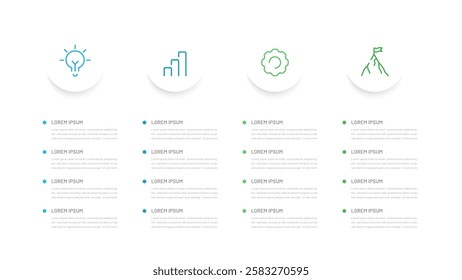 An infographic of 4 options. The product plan can be used on a website, in a presentation, or in a report. Product options, company goals, and stages of their achievement