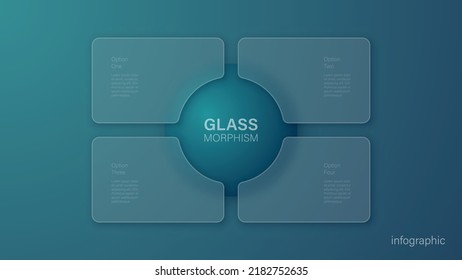 Infographic for 4 options, vector gradient design with realistic frosted glass, glassmorphism effect