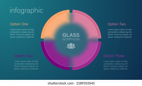 Infographic for 4 options, vector gradient design with realistic frosted glass, glassmorphism effect