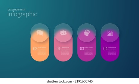 Infographic for 4 options, vector gradient design with realistic frosted glass, glassmorphism effect