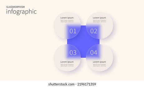 Infographic for 4 options, vector gradient design with realistic frosted glass, glassmorphism effect