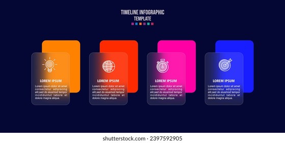 Infographic for 4 options, vector gradient design with realistic frosted glass, glassmorphism effect.