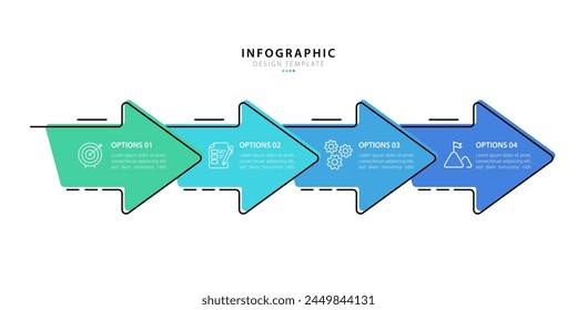 Infographic 4 Step timeline journey, Arrow flat simple infographics design template. presentation graph. Business concept with 4 options, vector illustration.