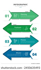 Infographic 4 Step timeline journey, Arrow flat simple infographics design template. presentation graph. Business concept with 4 options, vector illustration.