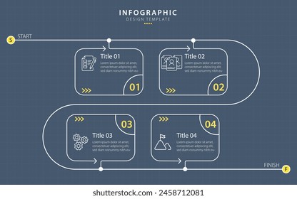 Infographic 4 Step timeline journey, calendar Flat simple infographics design template. presentation Business concept with 4 options, vector illustration.