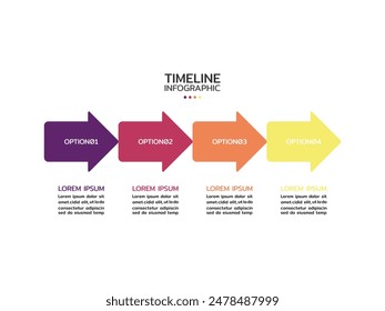 Infographic 4 Step timeline journey, Arrow flat simple infographics template for business, education, web design, banners, brochures, flyers. Vector illustration.