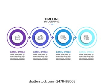 Infographic 4 Step timeline journey, Arrow flat simple infographics template for business, education, web design, banners, brochures, flyers. Vector illustration.