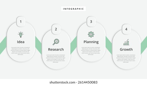 Infographic 4 Step timeline journey. Presentation graph, flat simple infographics design template. Clean timeline infographic design template with 4 options. Vector for presentation