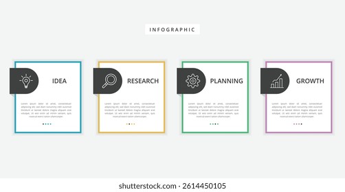 Infographic 4 Step timeline journey. Presentation graph, flat simple infographics design template. Clean timeline infographic design template with 4 options. Vector for presentation