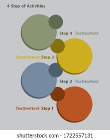 Infographic of 4 step of work or activities, The four round 3D in four color.