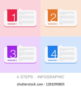 Infographic. 4 steps infographic. Colored for your design. Modern infographic. Abstract info with 4 steps and number options template. Vector illustration. Can be used for workflow. Vector information