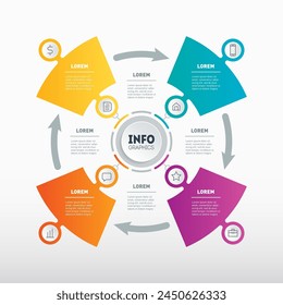 Infografía con 4 pasos. Concepto de infografía de ciclo con cuatro partes.