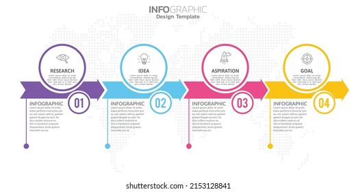 Infografik 4-Stufen-Elemente für Inhalt, Diagramm, Flussdiagramm, Schritte, Teile, Zeitachse, Workflow, Diagramm. 