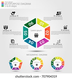 Infographic 5 to 8 steps diagrams for multiple uses.Bundle pack.