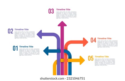 Infographic 5 arrow options overlapping. Crossroads 5 options. Vector illustration.