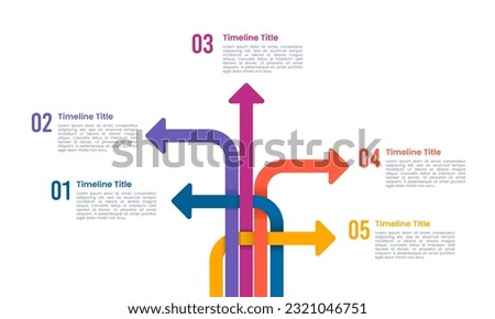 Infographic 5 arrow options overlapping. Crossroads 5 options. Vector illustration.