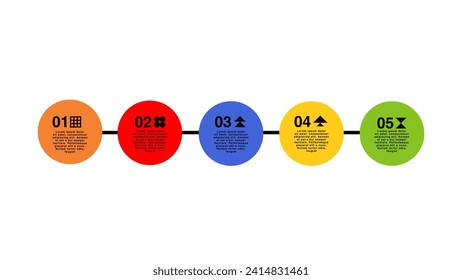 Infographic with 5 circular segments marked with numbers with space for text in horizontal view - Vector
