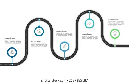 Infographic 5 key points of the roadmap to success. Vector illustration.