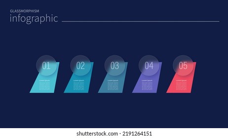 Infographic for 5 options, vector gradient design with realistic frosted glass, glassmorphism effect