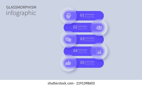 Infographic for 5 options, vector gradient design with realistic frosted glass, glassmorphism effect