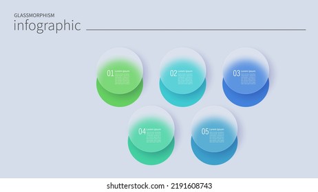 Infographic for 5 options, vector gradient design with realistic frosted glass, glassmorphism effect