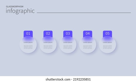 Infographic for 5 options, vector gradient design with realistic frosted glass, glassmorphism effect