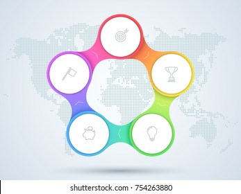 Infographic 5 Point Business Diagram With World Map