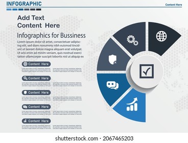 Infographic 5 positions for text area.Vector infographic circular diagram, template for business, presentations, web design, 5 options.