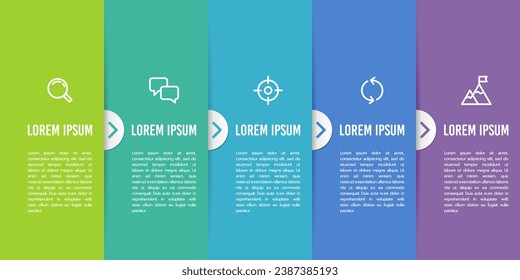 Infografik von 5 Blättern gefärbtem Papier, das sich übereinander befindet. Geschäftsvorstellung. Vektorgrafik.