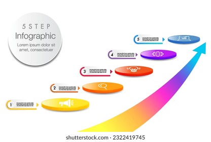 Infographic 5 step road map for business chart to present data, progress, direction, clean design