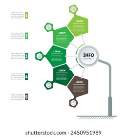 Infographic with 5 steps. An advertising stand for an innovative exhibition.