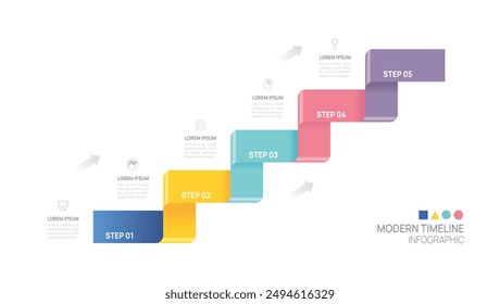 Infographic 5 steps ladder to success growth template. Business process. Vector illustration.