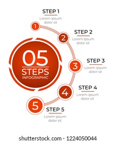 Infographic 5 steps. Red color template