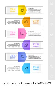 Infographic with 6 elements with arrows. Vector concept of six business options to choose from. Modern design for content, graph, diagrams, slideshow. Path step by step