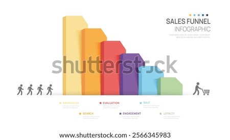 Infographic 6 label step Sales funnel diagram template for business, digital marketing data, presentation vector infographics.