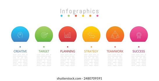 Infographic 6 options design elements for your business data. Vector Illustration.