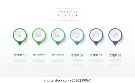 Infographic 6 options design elements for your business data. Vector Illustration.