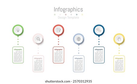 Infographic 6 options design elements for your business data. Vector Illustration.