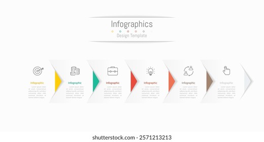 Infographic 6 options design elements for your business data in paper style. Vector Illustration.