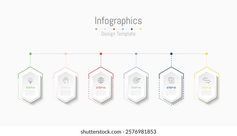 Infographic 6 options design elements for your business data. Vector Illustration.