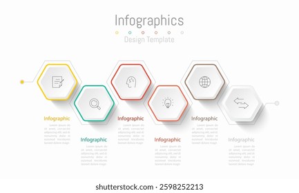 Infographic 6 options design elements for your business data. Vector Illustration.