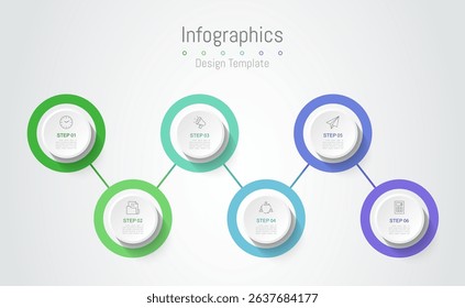 Infographic 6 options design elements for your business data. Vector Illustration.