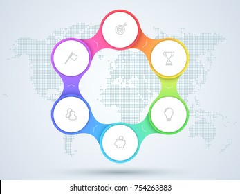 Infographic 6 Point Business Diagram With World Map