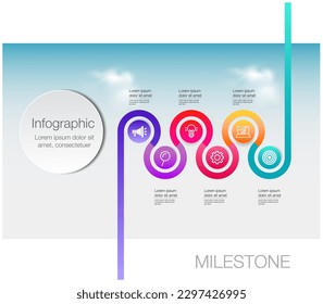 Infographic 6 step road map for business chart to present data, progress, direction, clean design