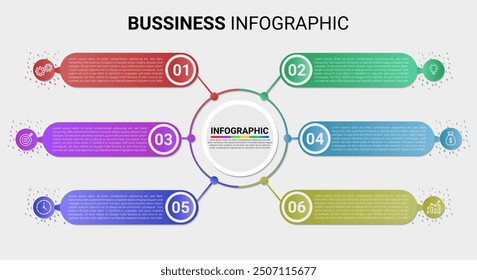Infographic 6 Step timeline journey, calendar Flat simple infographics design template. presentation graph. Business concept with 6 options, vector illustration.