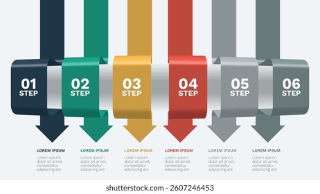 Infographic 6 Steps with Colorful Curved Arrows Pointing Down to Descriptions
