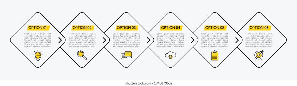 Infographic with 6 steps. Diagram. Vector