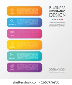 Infographic with 6 steps. Vertical business diagram. Vector